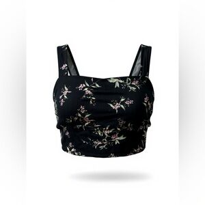 New American Eagle Black Flower print cropped top, ties in the back, size XL #04
